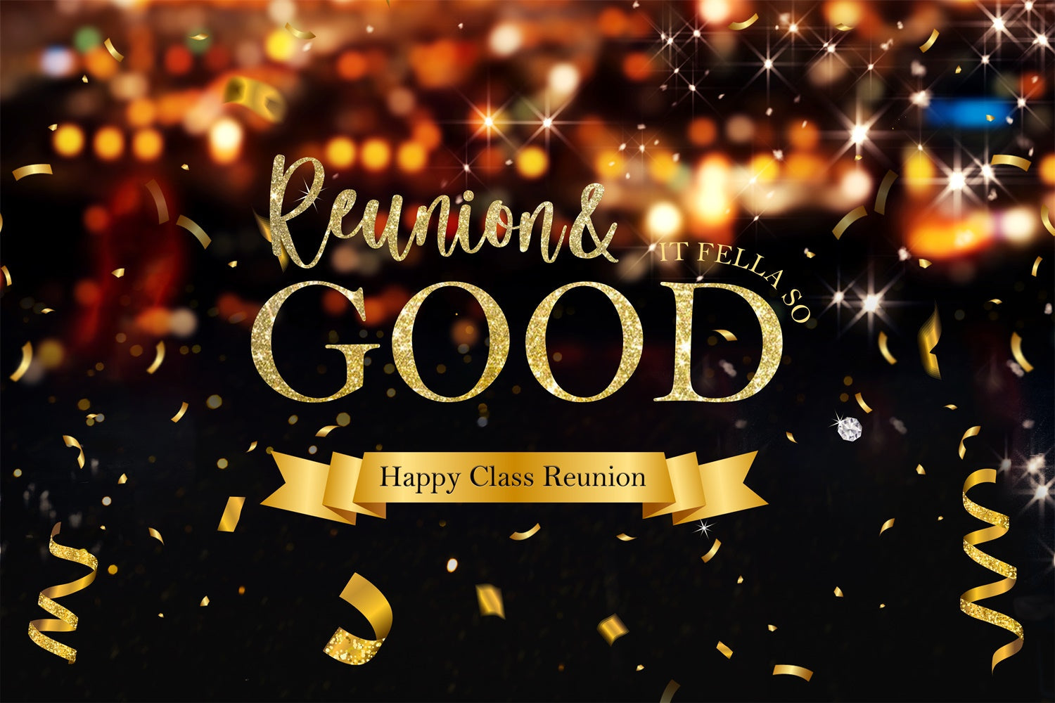 Class Reunion Photo Backdrop Golden Confetti Gathering Custom Backdrop UK BRP2-158