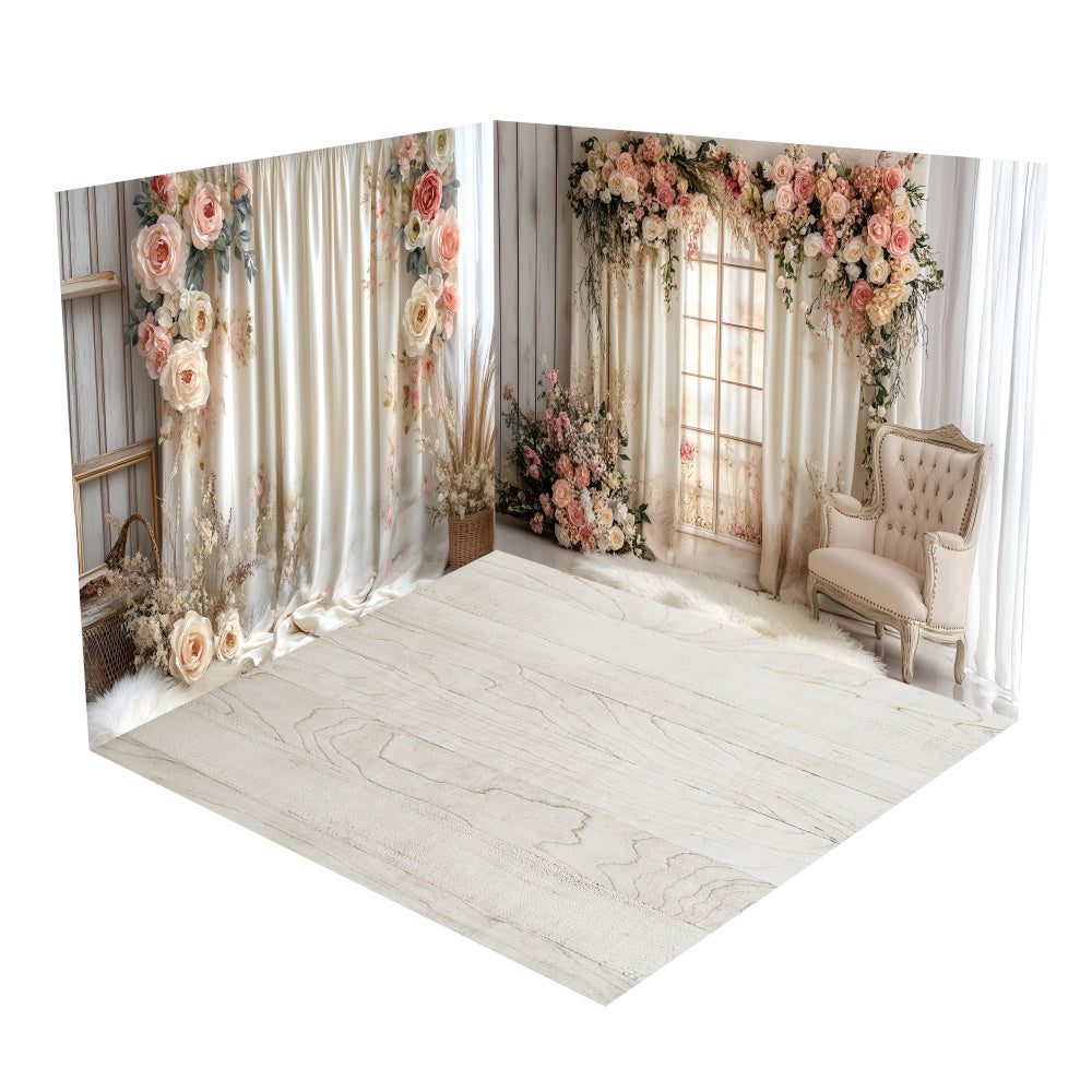 Elegant Ivory Drapes Floral Backdrop Room Set UK BRP2-16