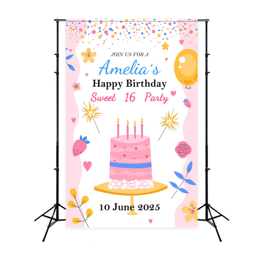 Personalized Backdrops Birthday Sweet 16 Party Backdrop UK BRP2-160