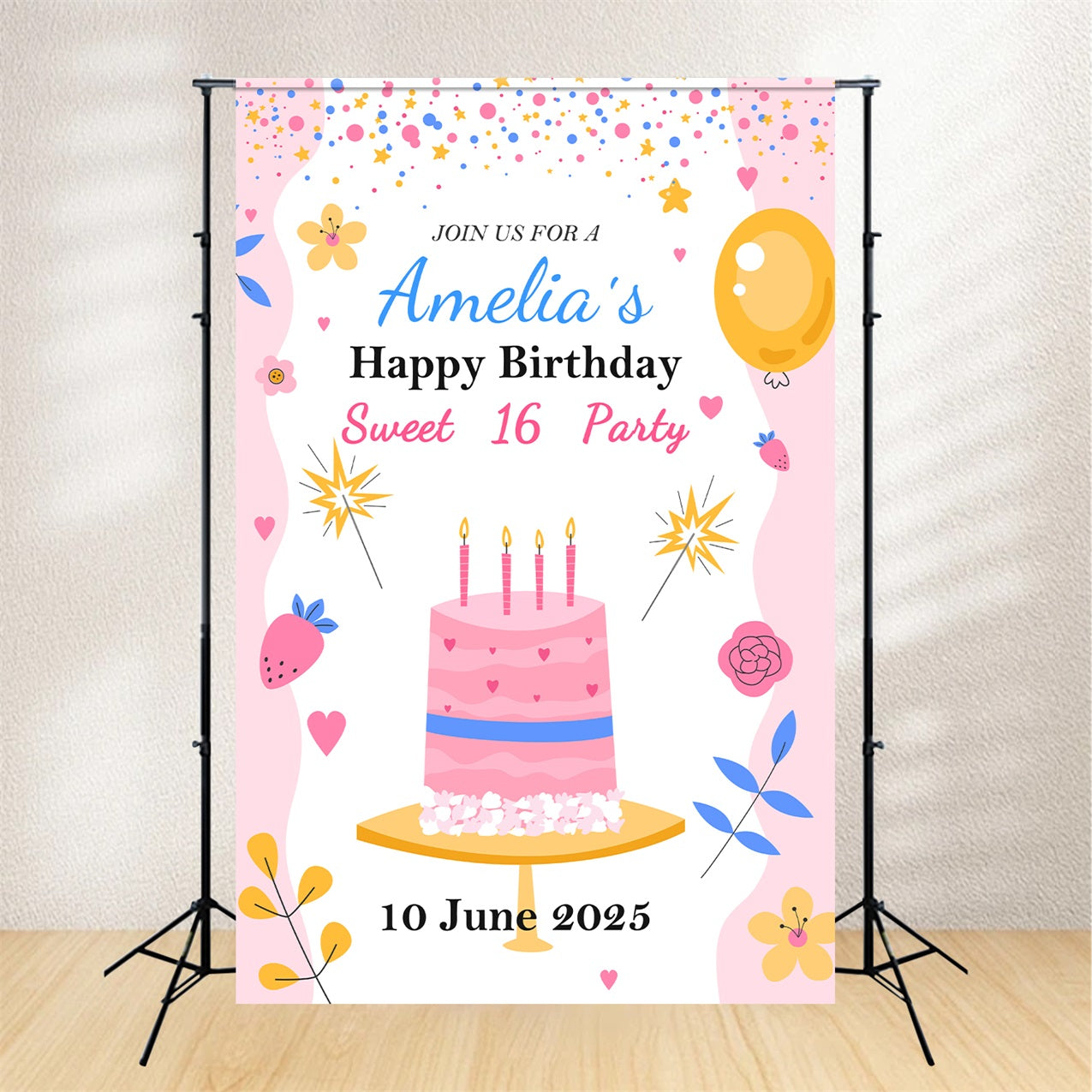 Personalized Backdrops Birthday Sweet 16 Party Backdrop UK BRP2-160