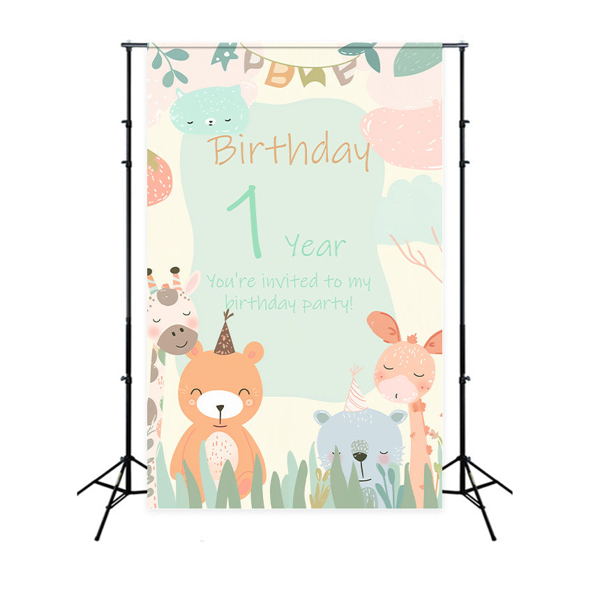 Personalised 1st Birthday Backdrop Animal Friends 1st Backdrop UK BRP2-161