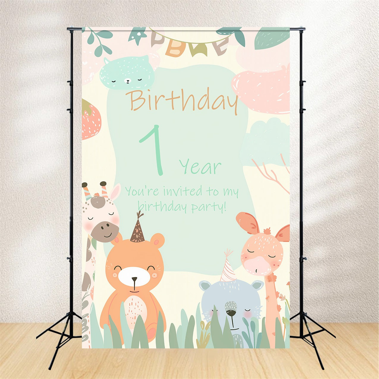 Personalised 1st Birthday Backdrop Animal Friends 1st Backdrop UK BRP2-161