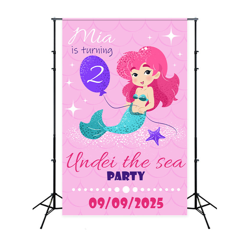 Personalised Backdrop For Birthday Under the Sea Mermaid 2nd Backdrop UK BRP2-162