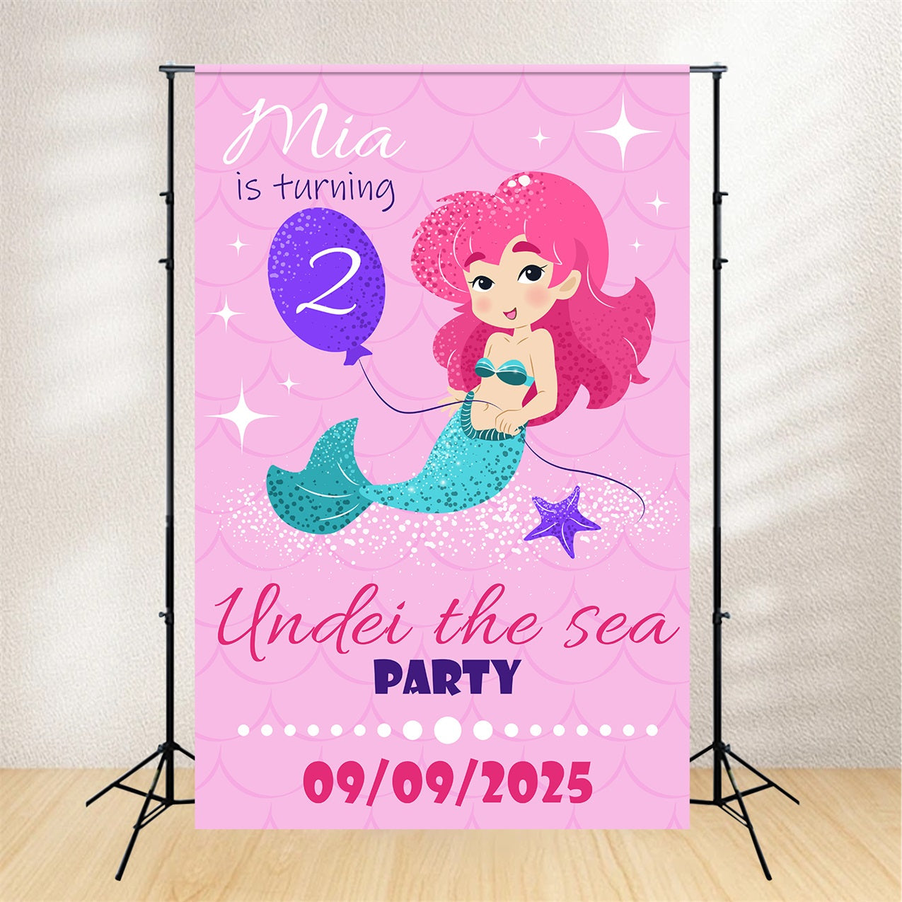 Personalised Backdrop For Birthday Under the Sea Mermaid 2nd Backdrop UK BRP2-162