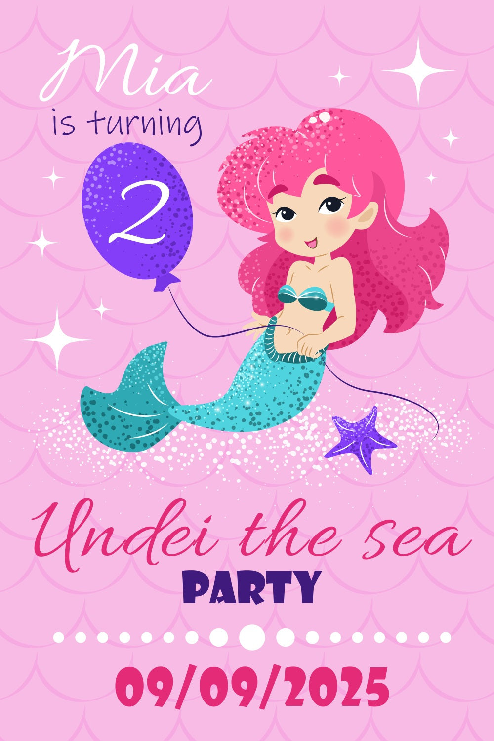 Personalised Backdrop For Birthday Under the Sea Mermaid 2nd Backdrop UK BRP2-162