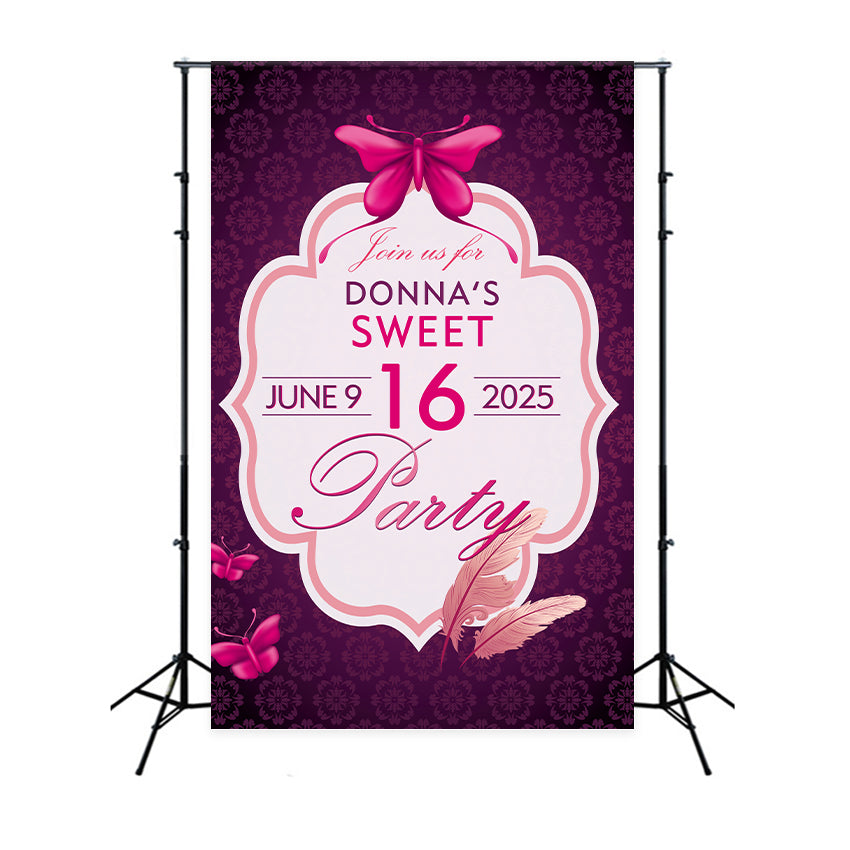 Personalised Birthday Backdrops Sweet 16 Butterfly Backdrop UK BRP2-164