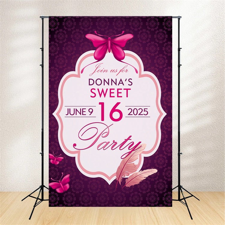 Personalised Birthday Backdrops Sweet 16 Butterfly Backdrop UK BRP2-164