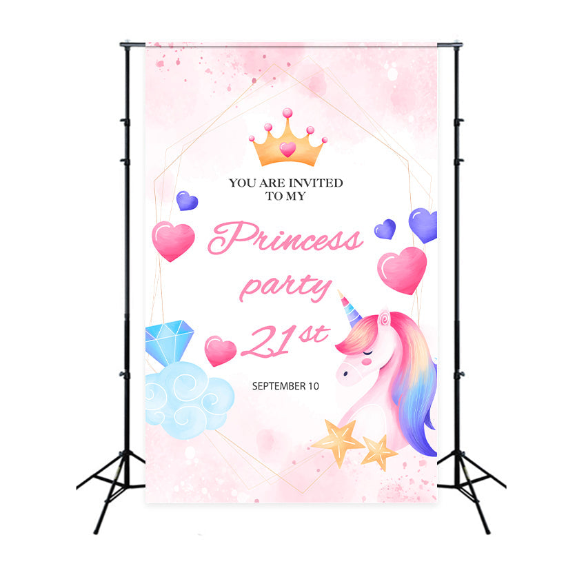 Personalised 21st Birthday Backdrop 21st Unicorn Princess Backdrop UK BRP2-167