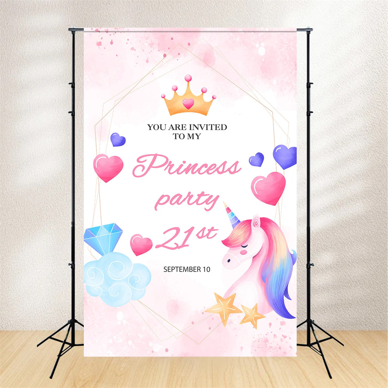 Personalised 21st Birthday Backdrop 21st Unicorn Princess Backdrop UK BRP2-167