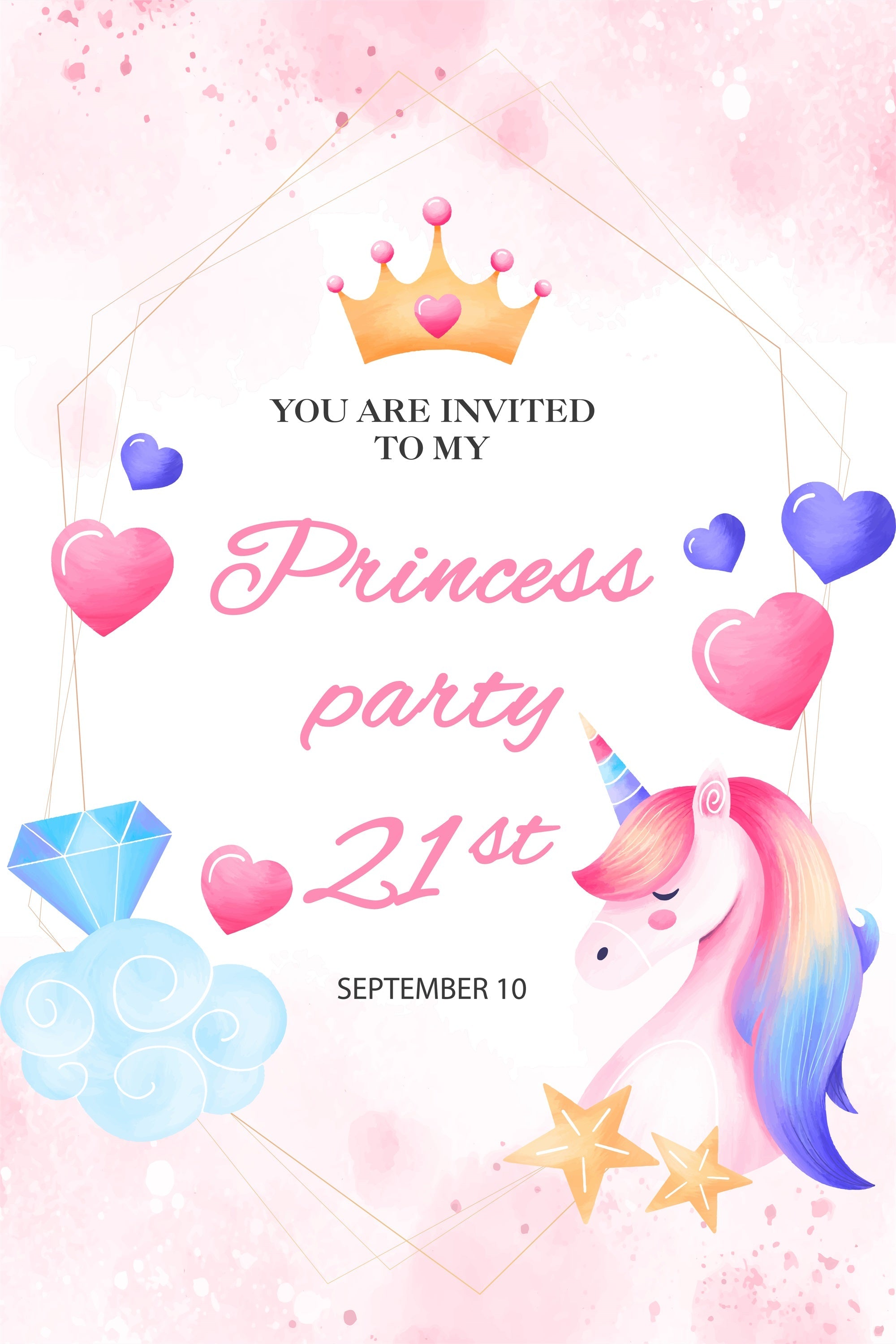 Personalised 21st Birthday Backdrop 21st Unicorn Princess Backdrop UK BRP2-167