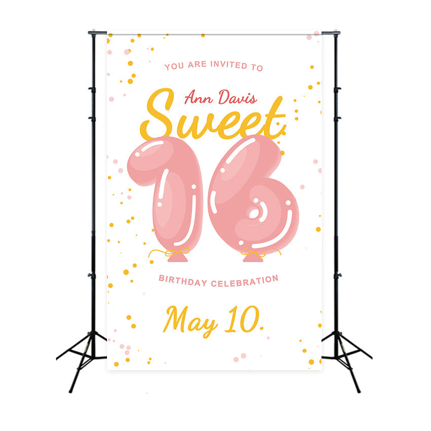 Personalized Backdrops For Birthday Balloon Number Sweet 16 Backdrop UK BRP2-168