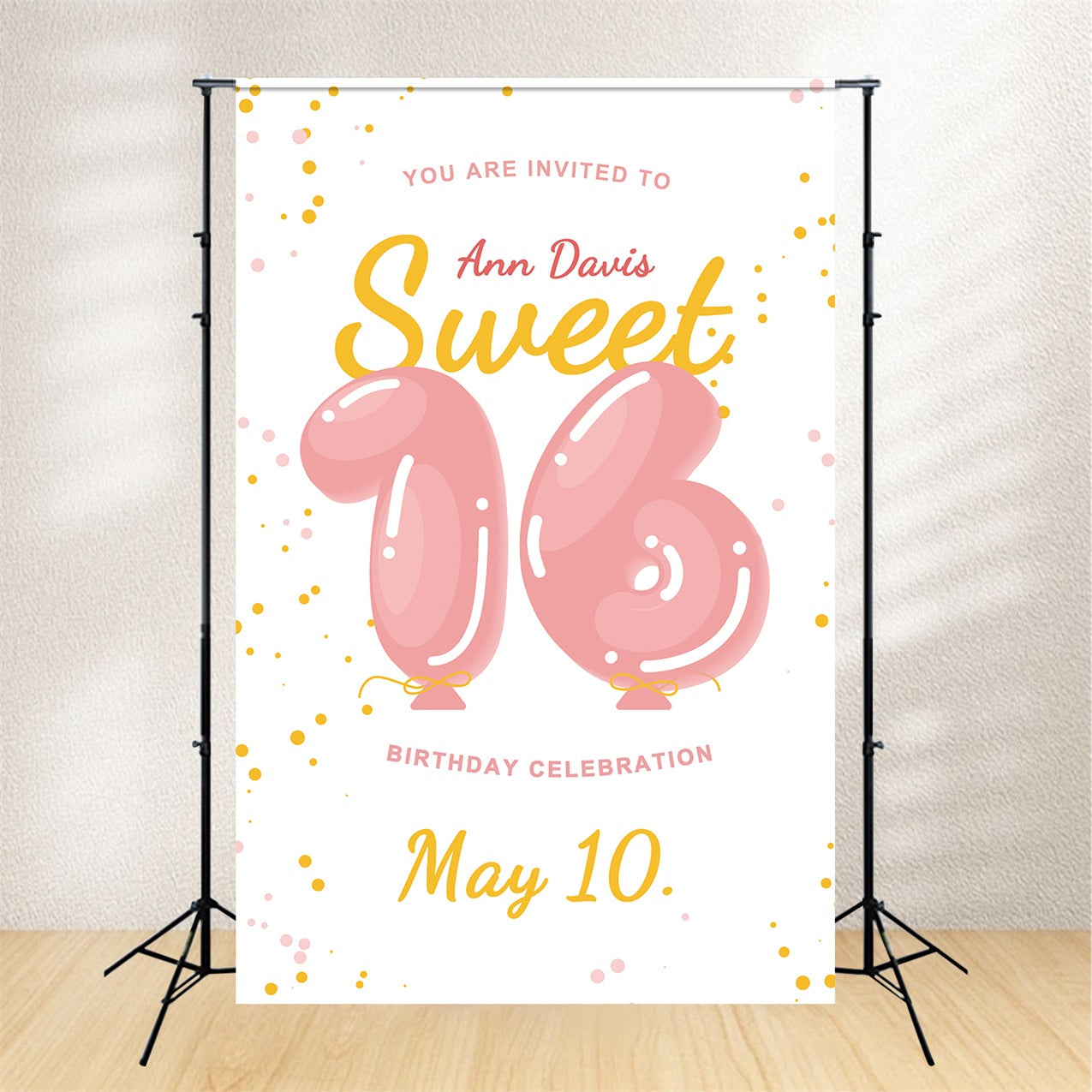 Personalized Backdrops For Birthday Balloon Number Sweet 16 Backdrop UK BRP2-168