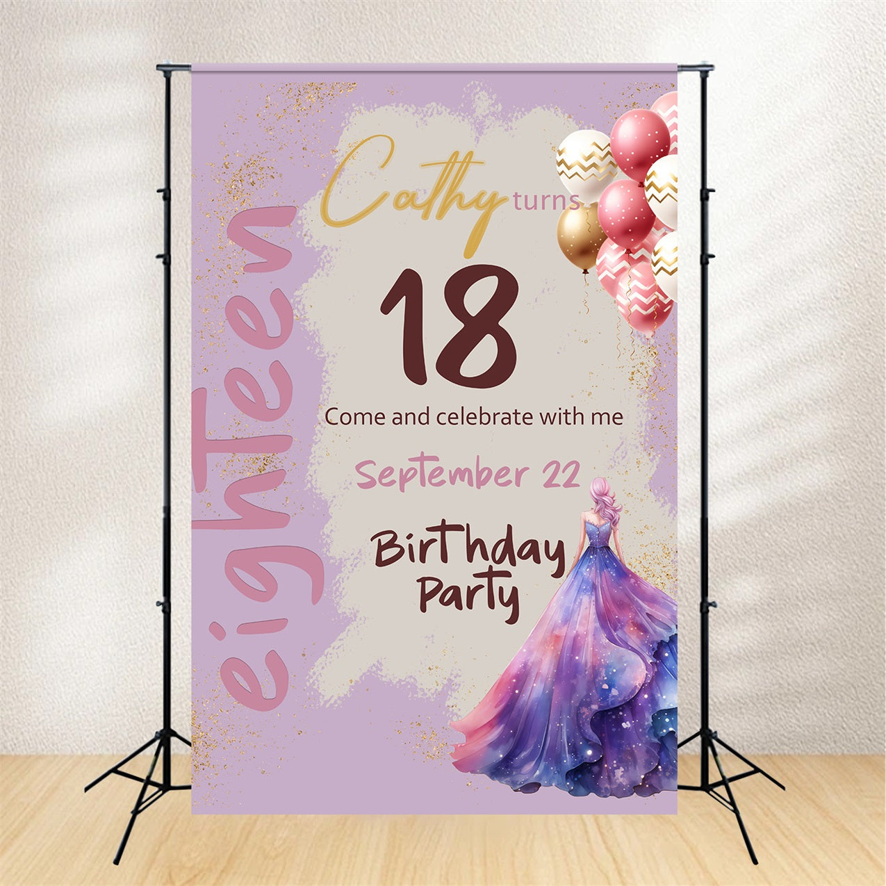 Custom Made Birthday Backdrops 18th Balloons Sparkle Backdrop UK BRP2-169