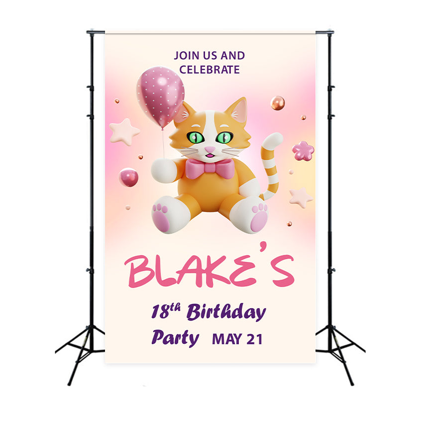 Customized Birthday Backdrop Cat Balloon 18th Backdrop UK BRP2-170