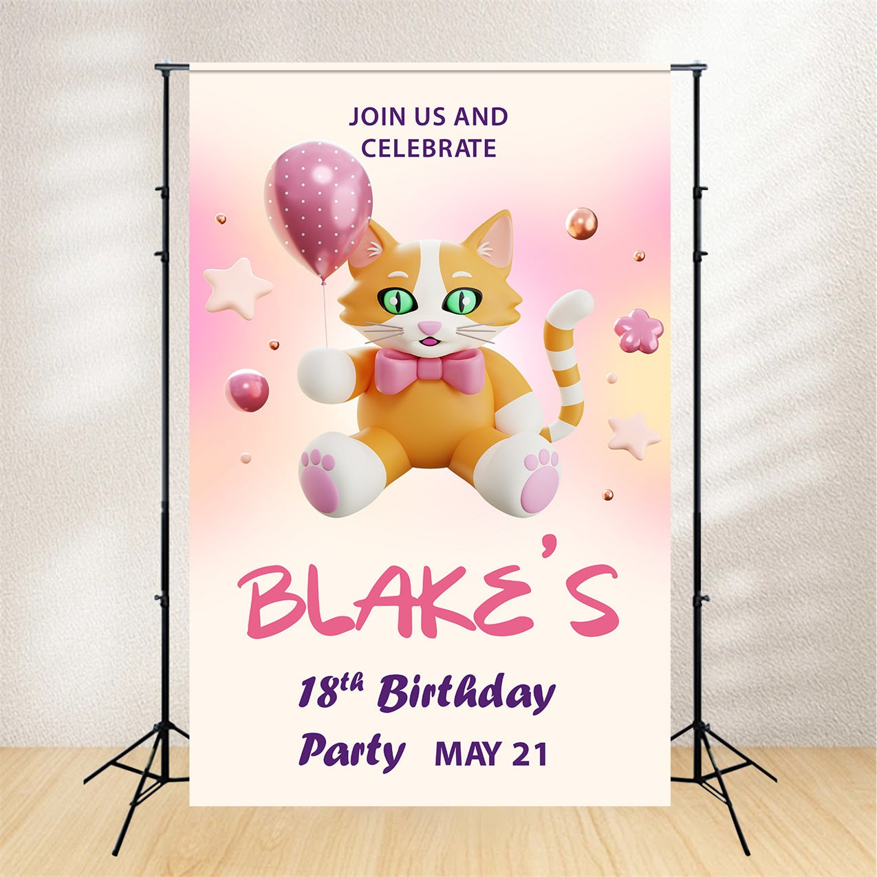 Customized Birthday Backdrop Cat Balloon 18th Backdrop UK BRP2-170