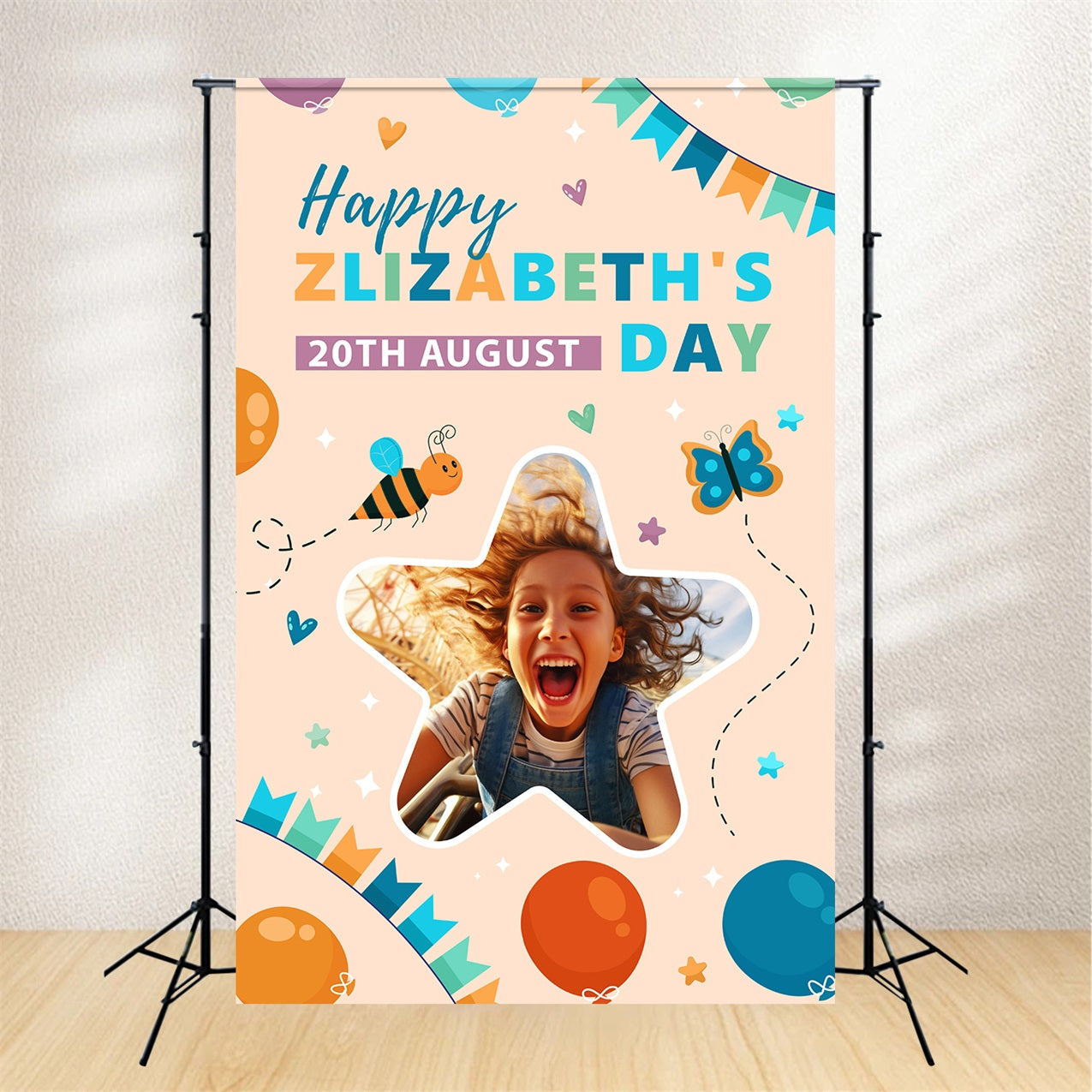 Custom Happy Birthday Backdrop Colorful Balloon Butterfly Backdrop UK BRP2-172