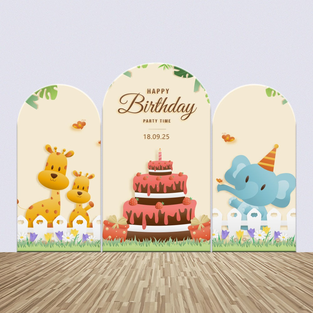 Personalized Backdrop Birthday Cartoon Jungle Animal Cake Arch Backdrop Kit UK BRP2-178