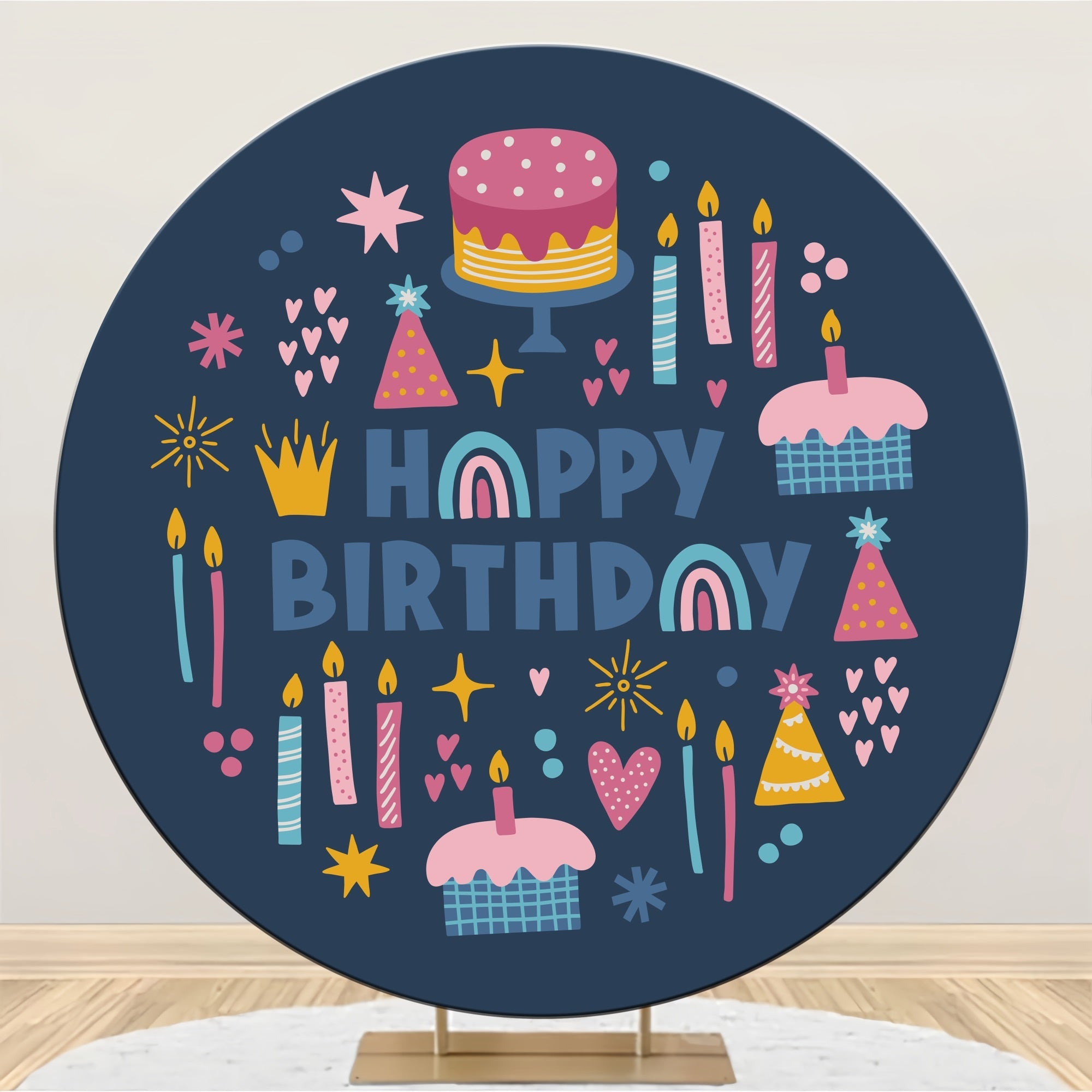 Personalized Backdrop Birthday Colorful Candles Cake Round Backdrop UK BRP2-186