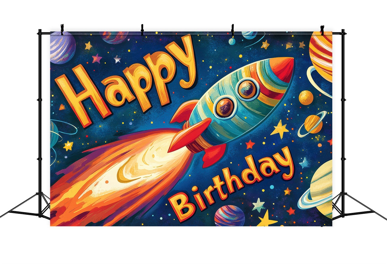 Customized Backdrop For Birthday Galactic Rocket Adventure Backdrop UK BRP2-210