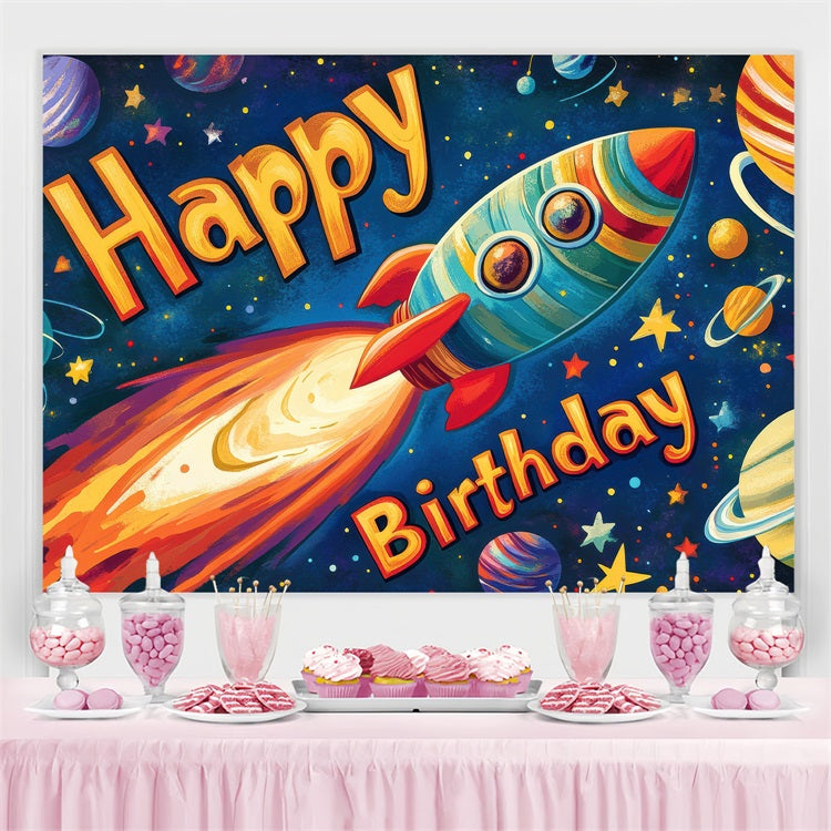 Customized Backdrop For Birthday Galactic Rocket Adventure Backdrop UK BRP2-210