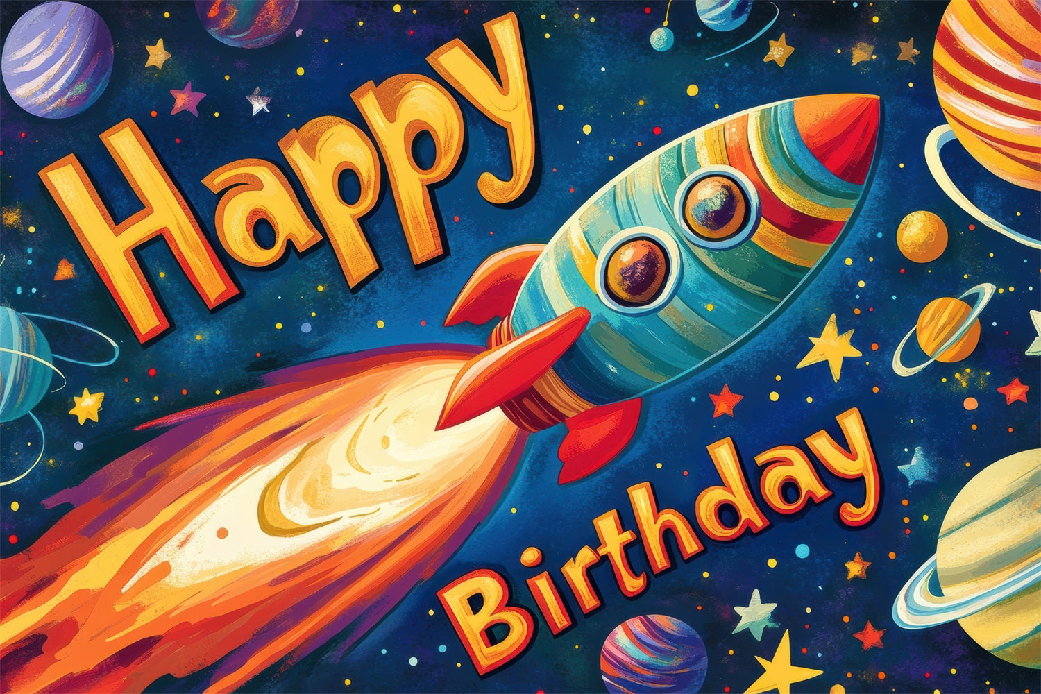 Customized Backdrop For Birthday Galactic Rocket Adventure Backdrop UK BRP2-210