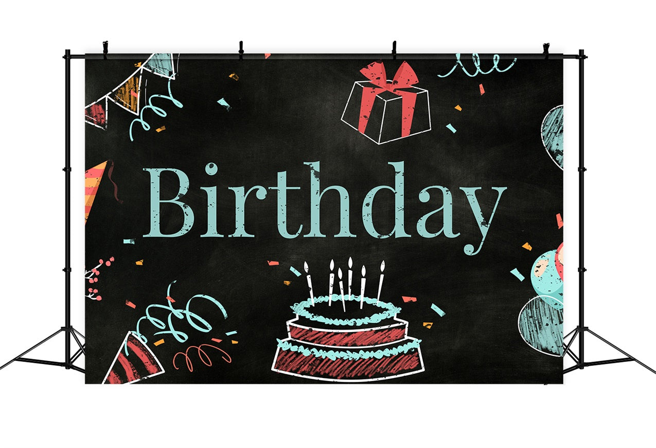 Personalized Birthday Backdrop Hand-Drawn Blackboard Theme Backdrop UK BRP2-211