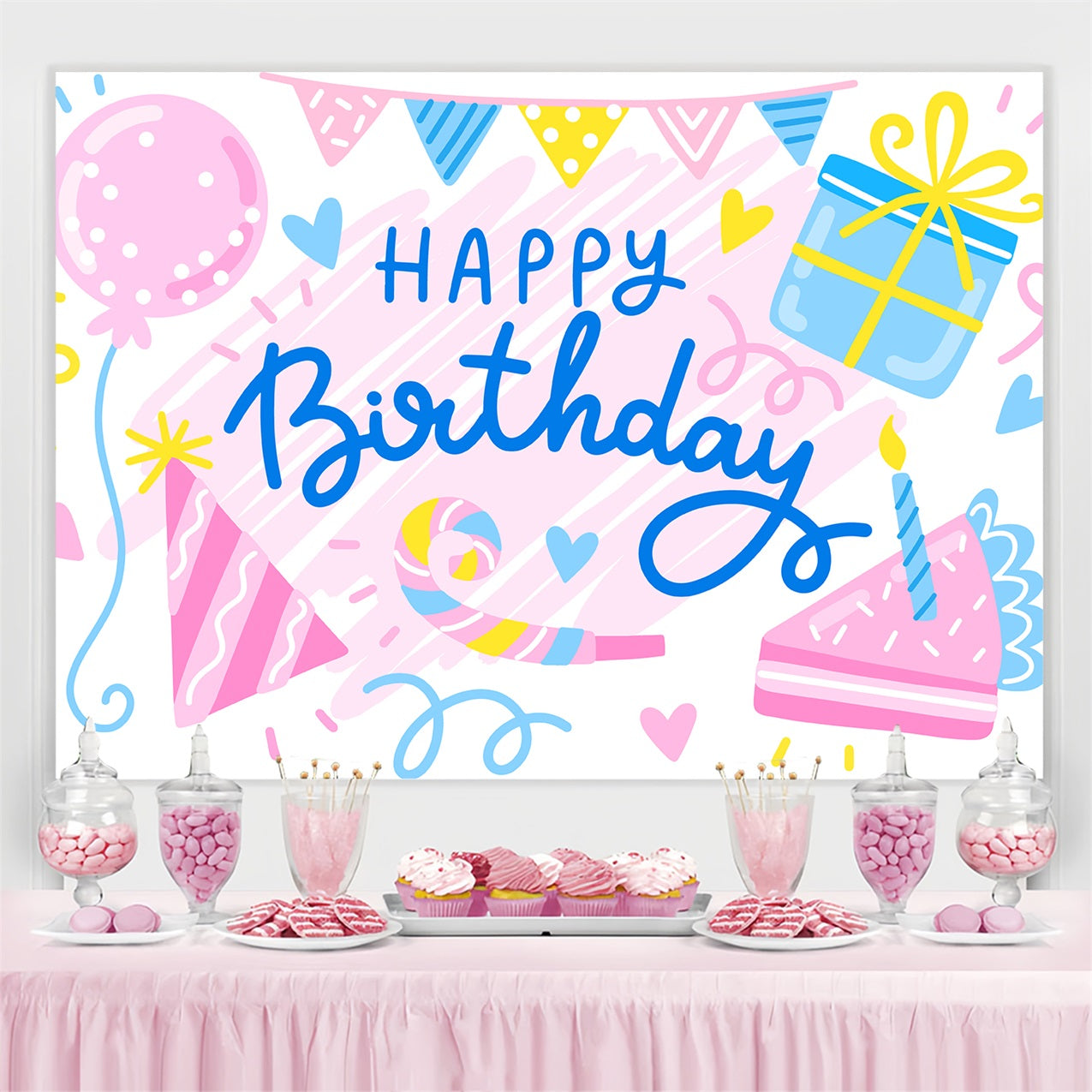 Personalized Backdrop For Birthday Sweet Cheerful Celebration Backdrop UK BRP2-213