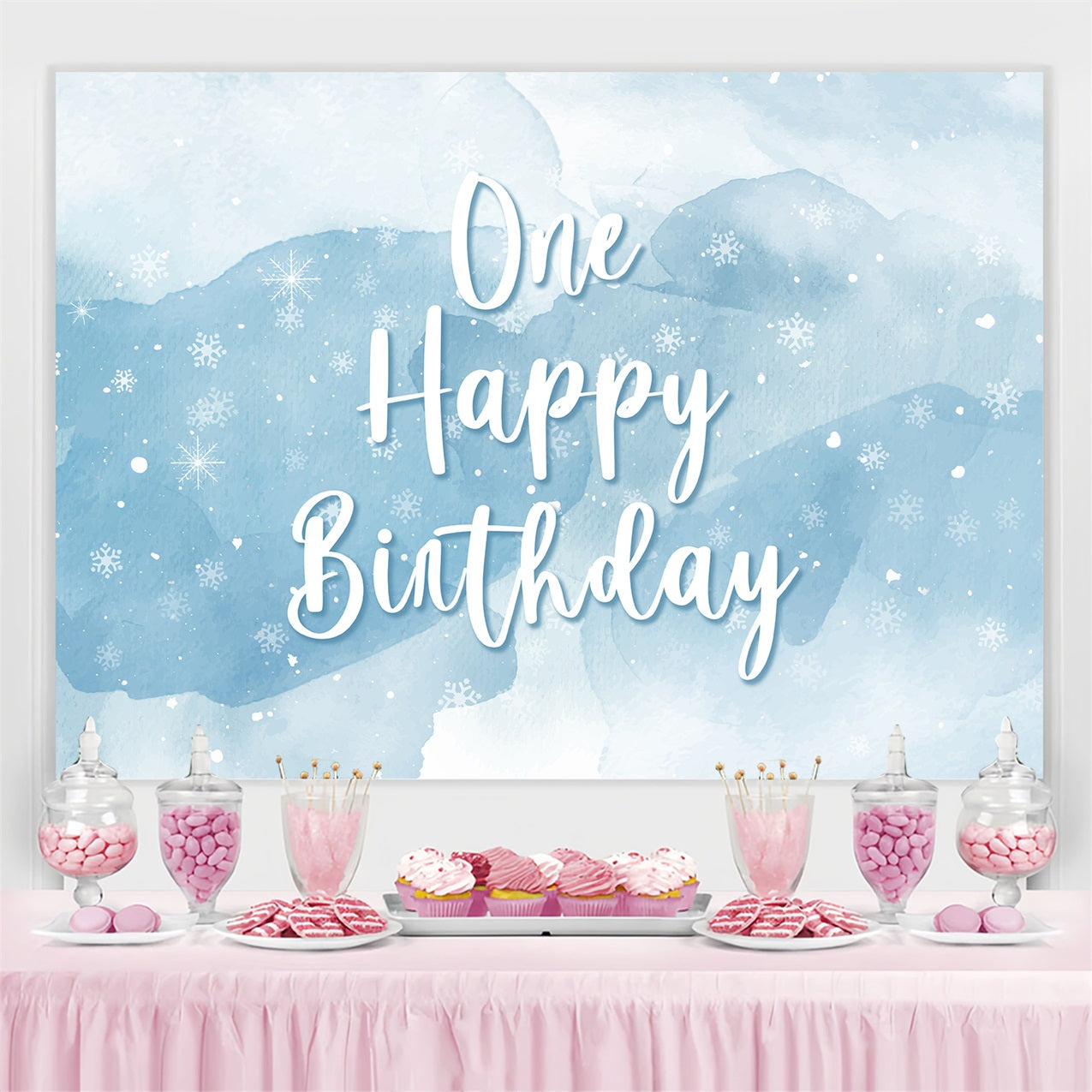 Personalised Birthday Backdrop 1st Frozen Snowy Celebration Backdrop UK BRP2-214