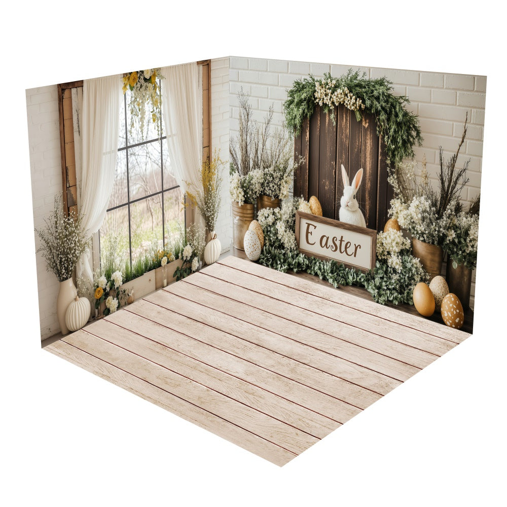 Easter Bunny Natural Wood Floor Backdrop Room Set UK BRP2-24