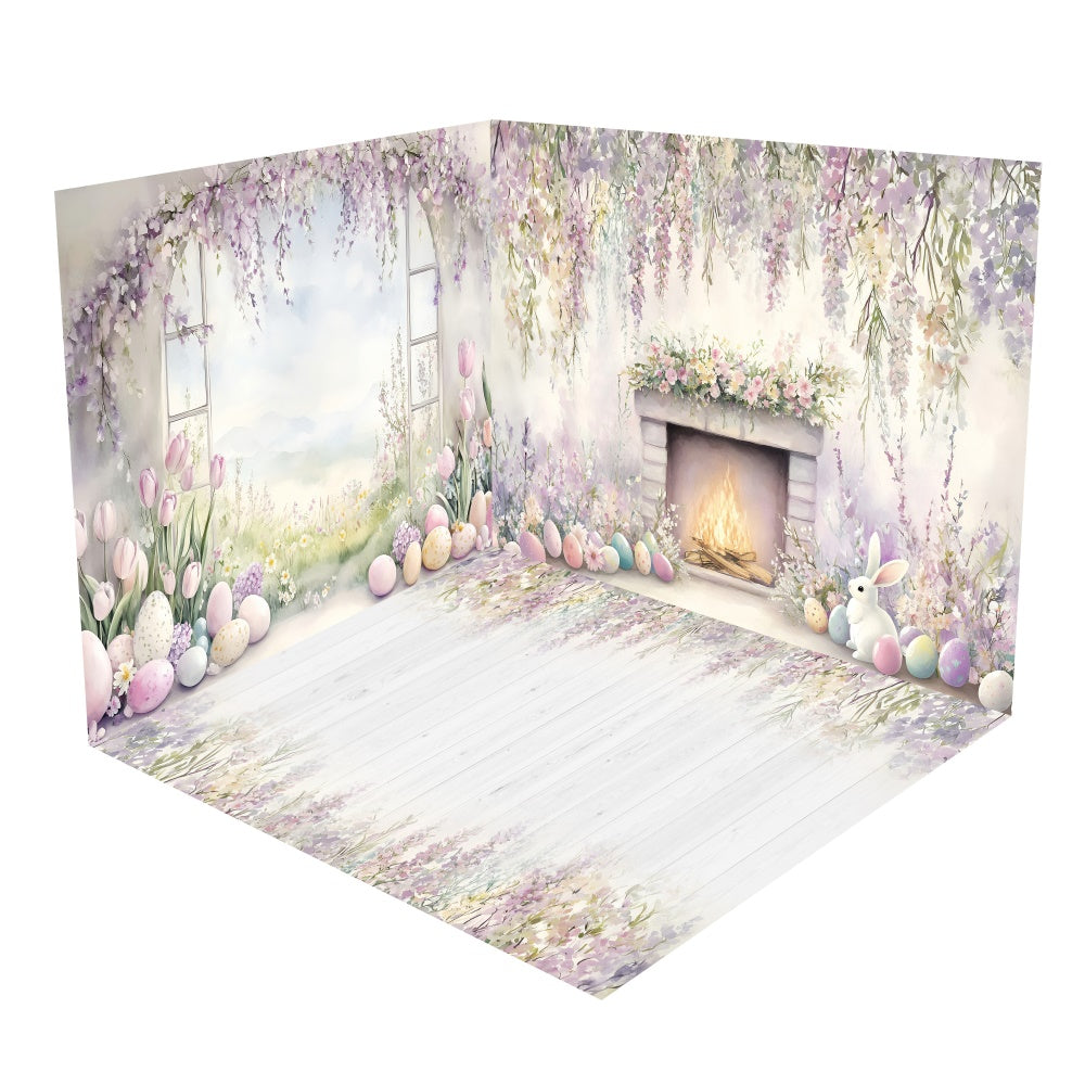 Soft Lavender Easter Fireplace Backdrop Room Set UK BRP2-27