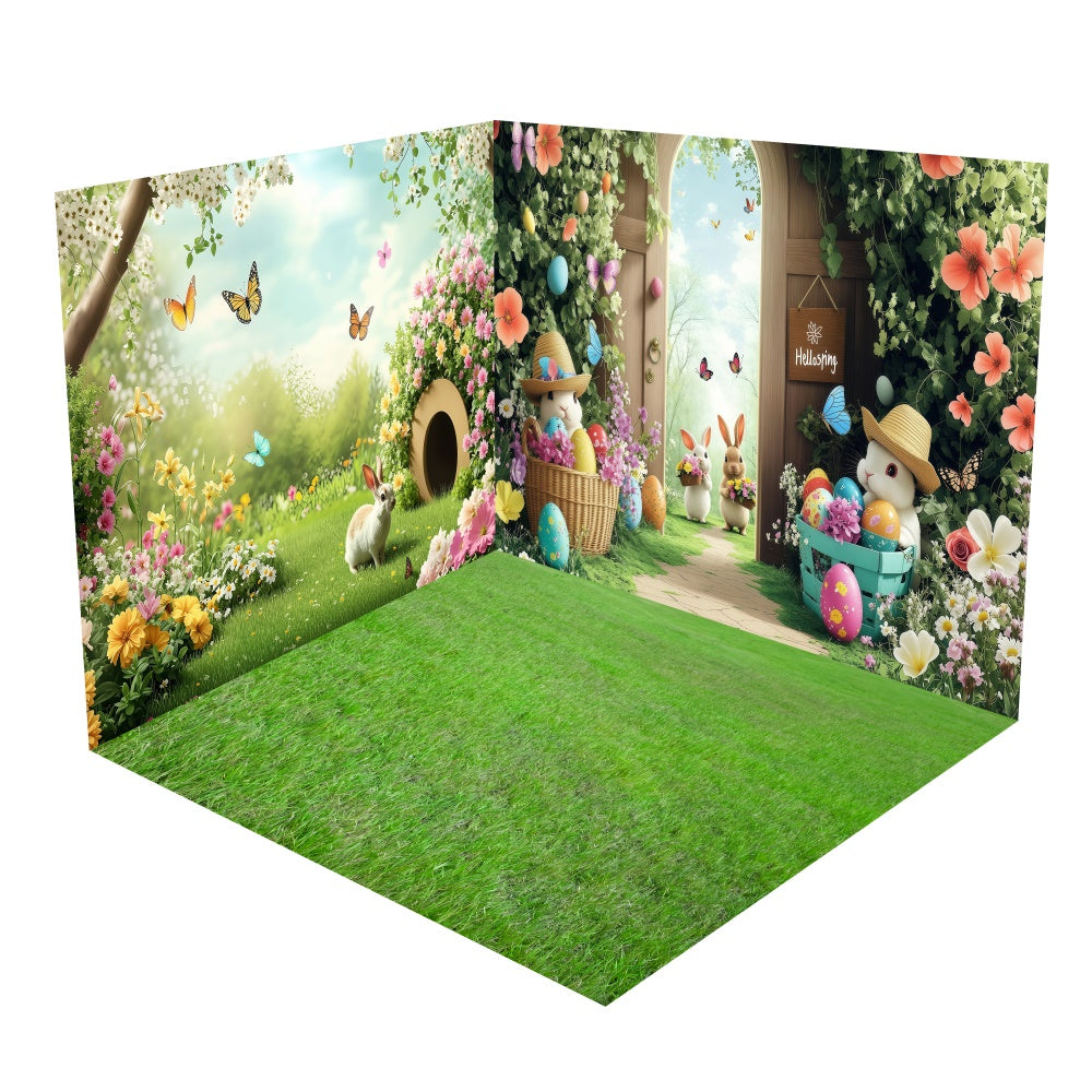 Blooming Spring Butterflies Bunny Backdrop Room Set UK BRP2-28