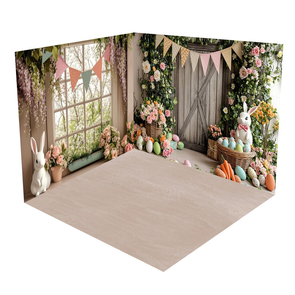 Rustic Wooden Easter Bunny Backdrop Room Set UK BRP2-30