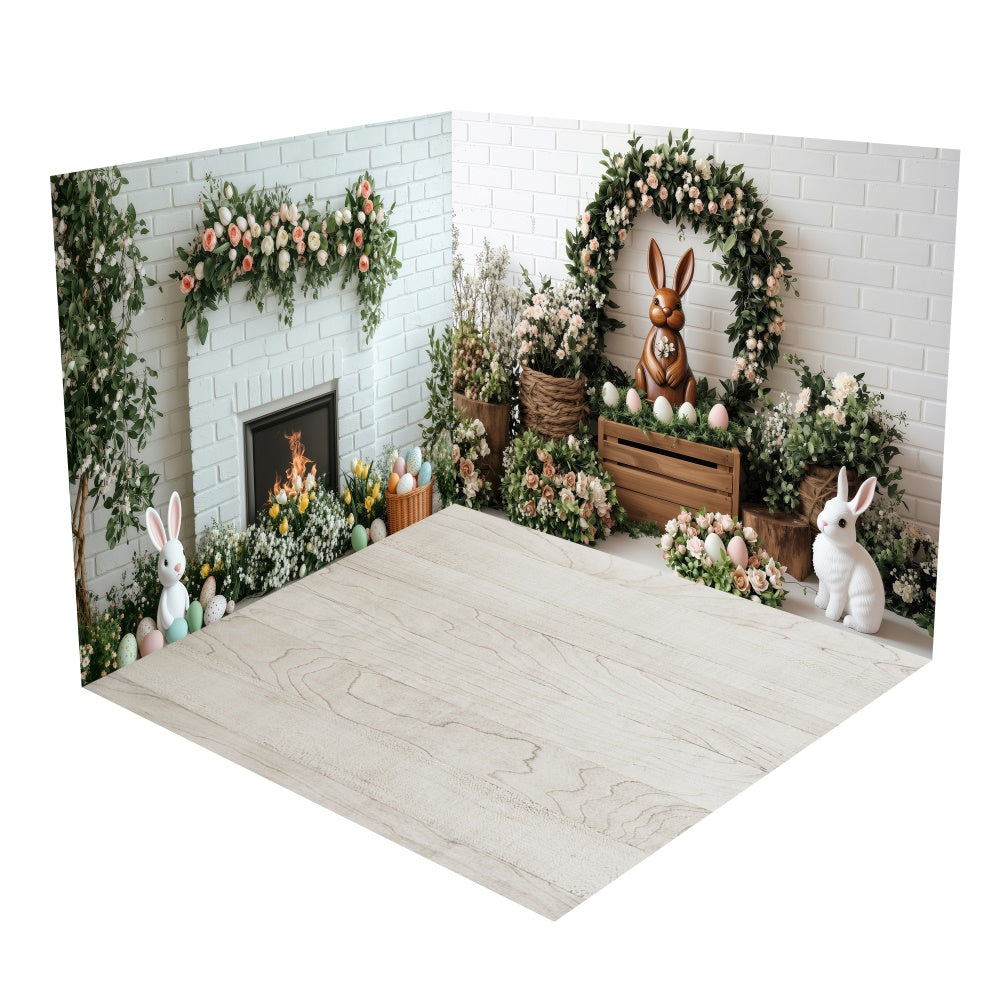 Elegant White Brick Floral Easter Backdrop Room Set UK BRP2-34