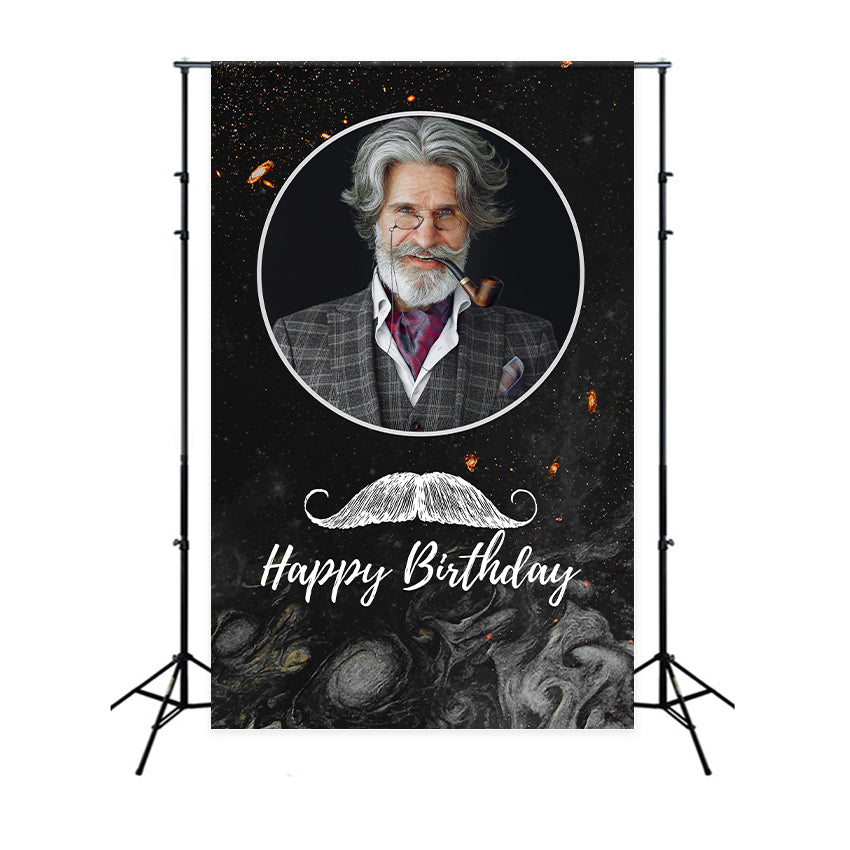 Personalized Birthday Backdrops Gentleman Mustache Black Backdrop UK BRP2-36