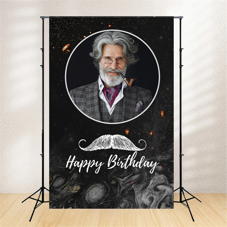 Personalized Birthday Backdrops Gentleman Mustache Black Backdrop UK BRP2-36