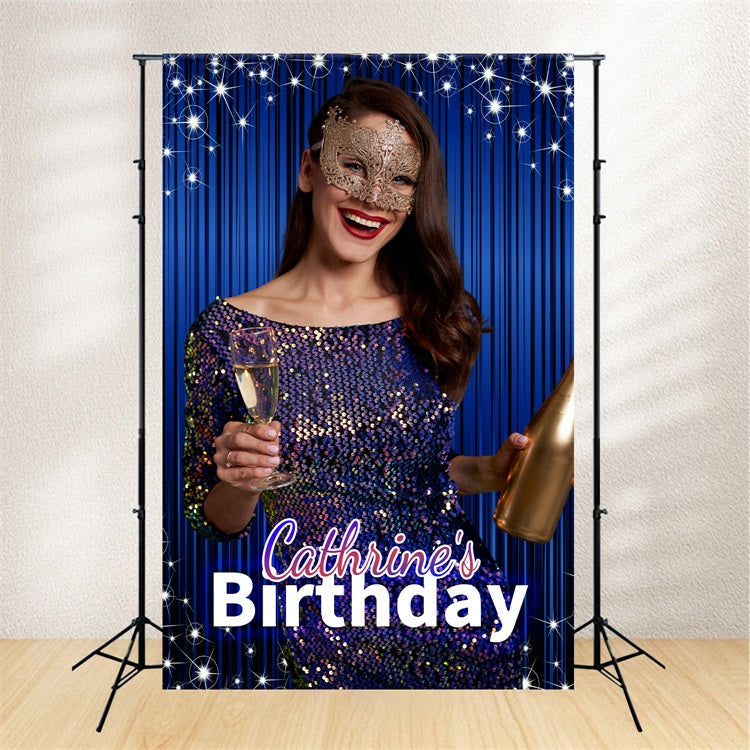 Personalized Birthday Backdrop Blue Sparkle Masquerade Backdrop UK BRP2-37