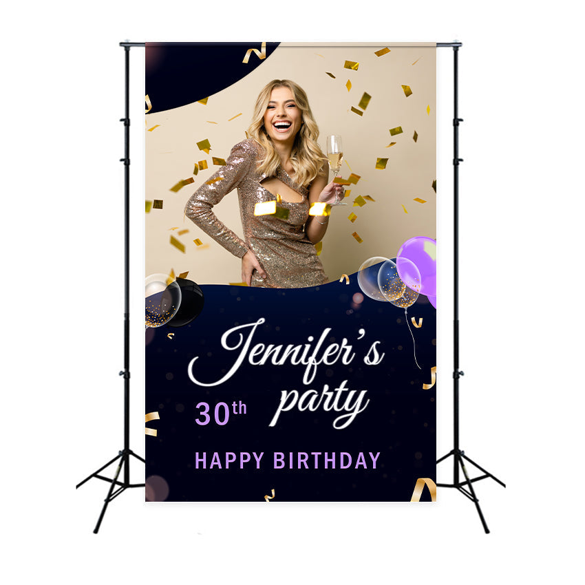 Personalised Birthday Backdrop 30th Confetti Balloons Celebration Backdrop UK BRP2-39