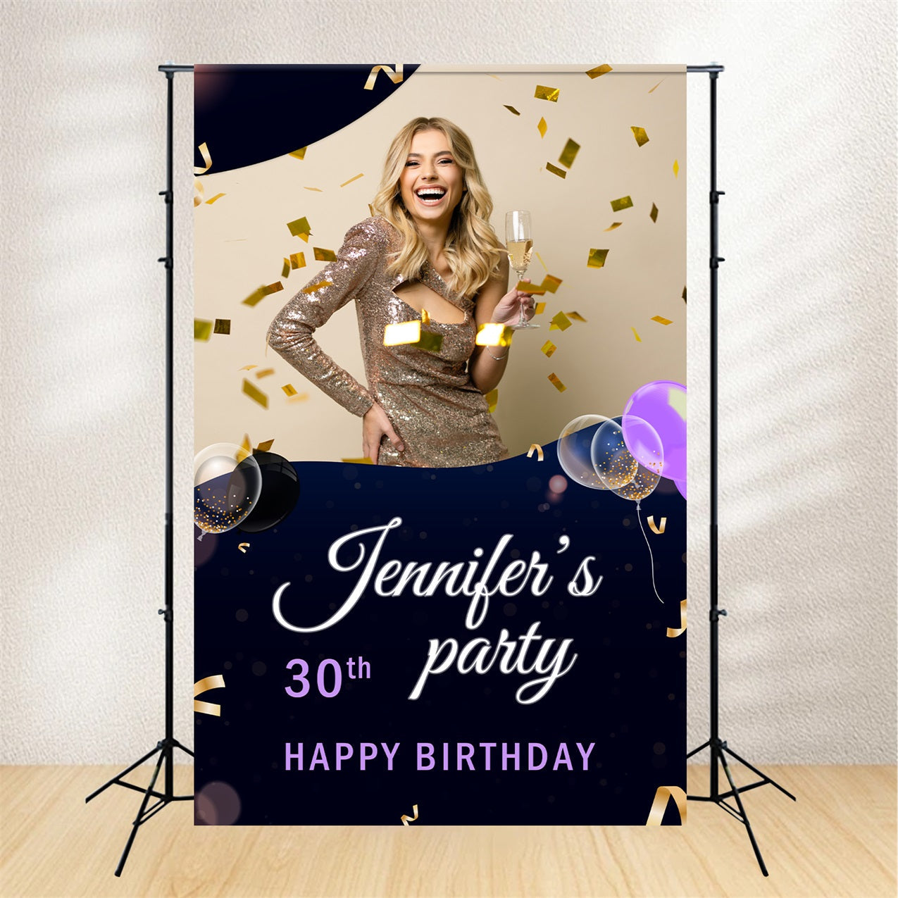 Personalised Birthday Backdrop 30th Confetti Balloons Celebration Backdrop UK BRP2-39