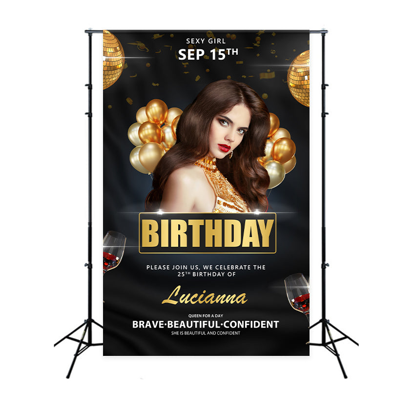 Custom Birthday Backdrops Black Gold Glam Balloon Backdrop UK BRP2-40