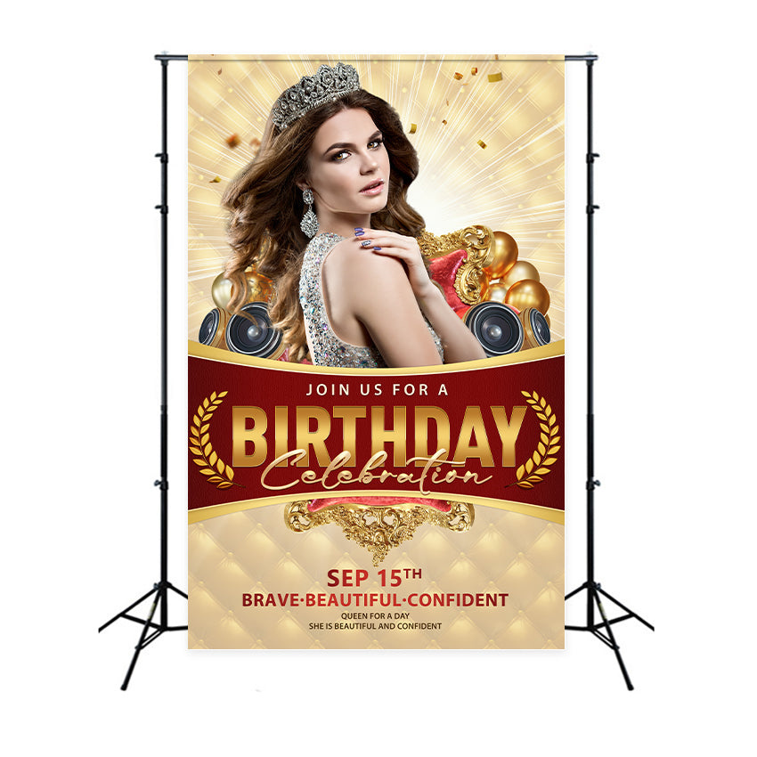 Customized Backdrop For Birthday Golden Queen Crown Balloon Backdrop UK BRP2-41