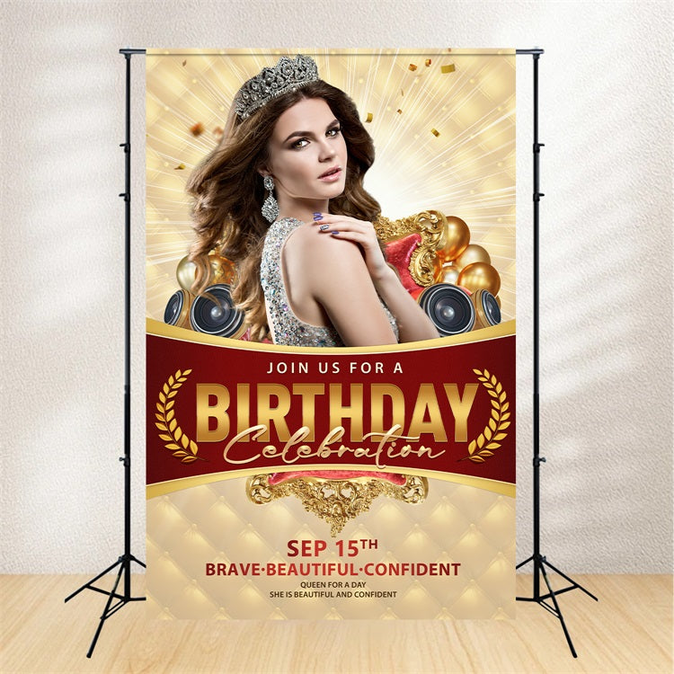 Customized Backdrop For Birthday Golden Queen Crown Balloon Backdrop UK BRP2-41