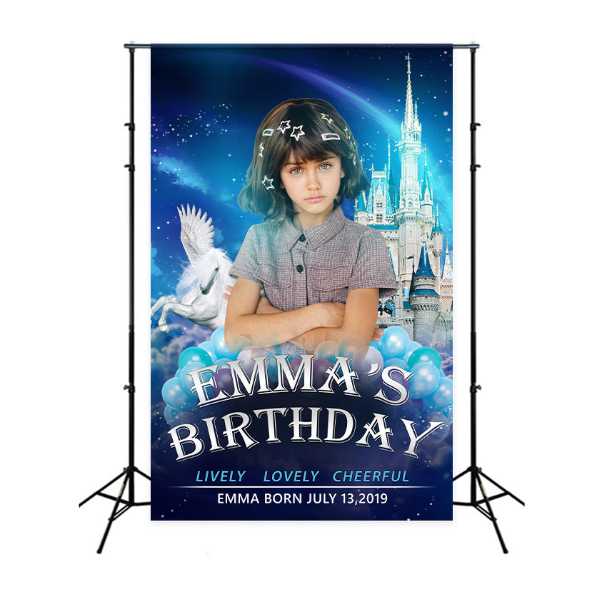 Personalized Backdrops For Birthday Castle Blue Balloons Backdrop UK BRP2-46