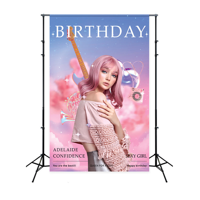 Custom Happy Birthday Backdrop Pink Cloud Music Photography Backdrop UK BRP2-50