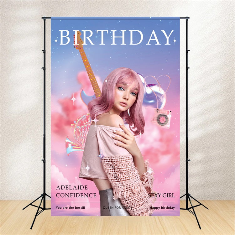 Custom Happy Birthday Backdrop Pink Cloud Music Photography Backdrop UK BRP2-50