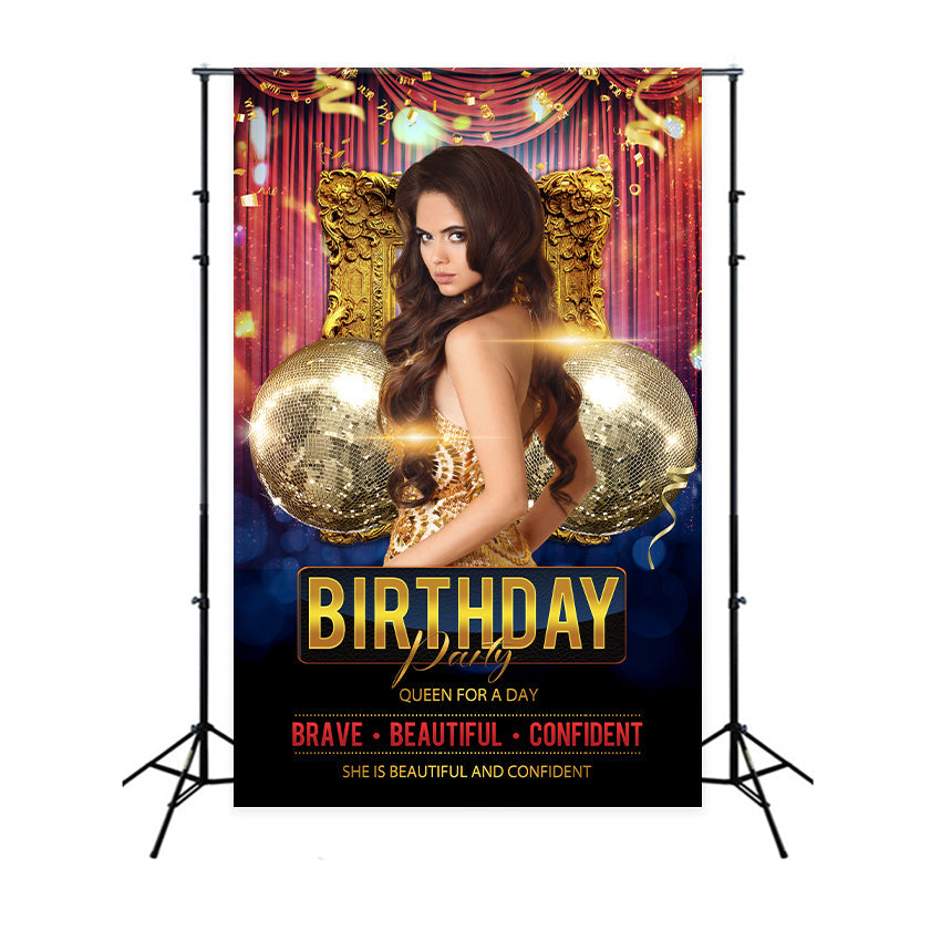 Personalised Backdrop Birthday Red Curtain Golden Regal Backdrop UK BRP2-51