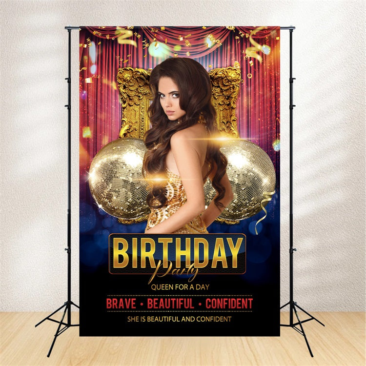 Personalised Backdrop Birthday Red Curtain Golden Regal Backdrop UK BRP2-51