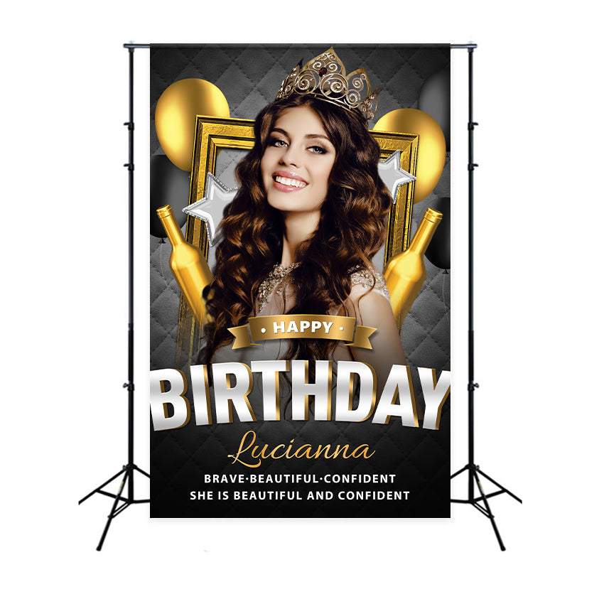 Personalized Backdrops Birthday Golden Champagne Balloon Backdrop UK BRP2-52