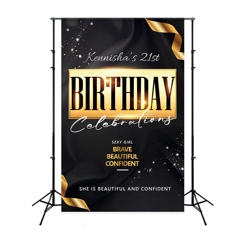 Personalised 21st Birthday Backdrop Shiny Black Backdrop UK BRP2-53