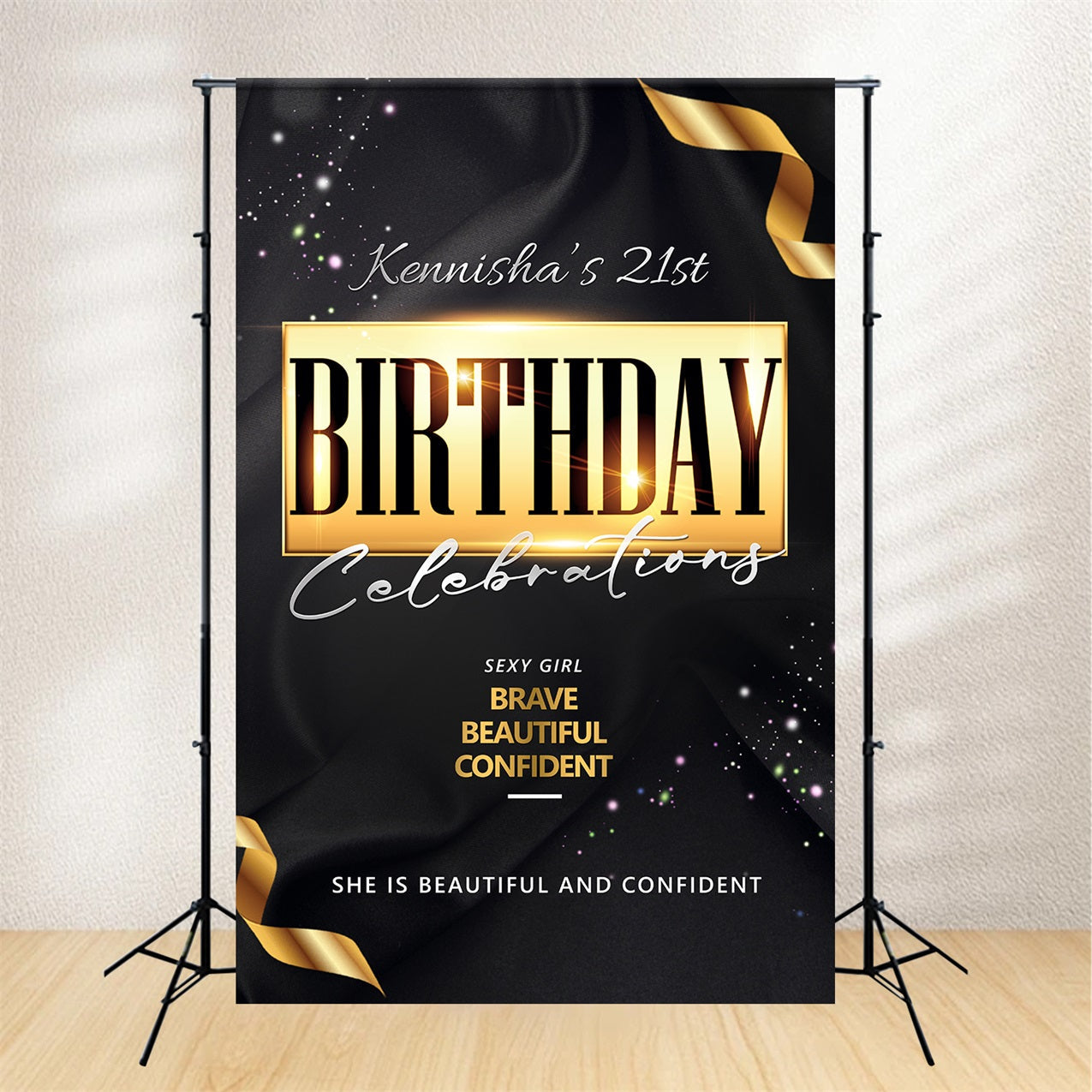 Personalised 21st Birthday Backdrop Shiny Black Backdrop UK BRP2-53