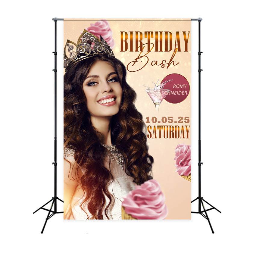 Personalized Happy Birthday Backdrop Royal Cupcake Champagne Celebration Backdrop UK BRP2-56